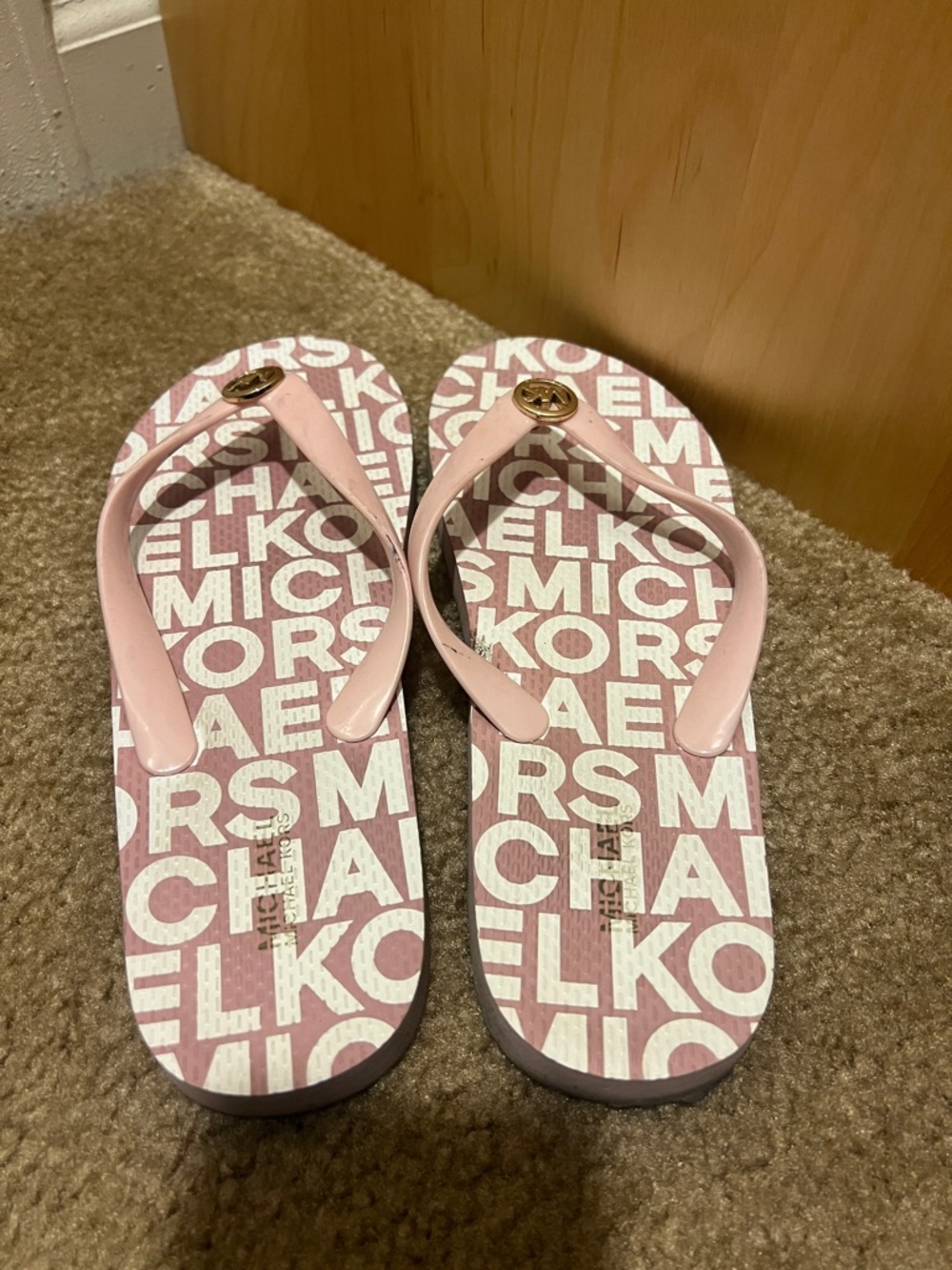 Michael Kors Girls' Light Pink Logo Print Flip-Flops